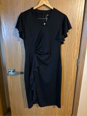 Black Midi Dress with Ruffle Detail